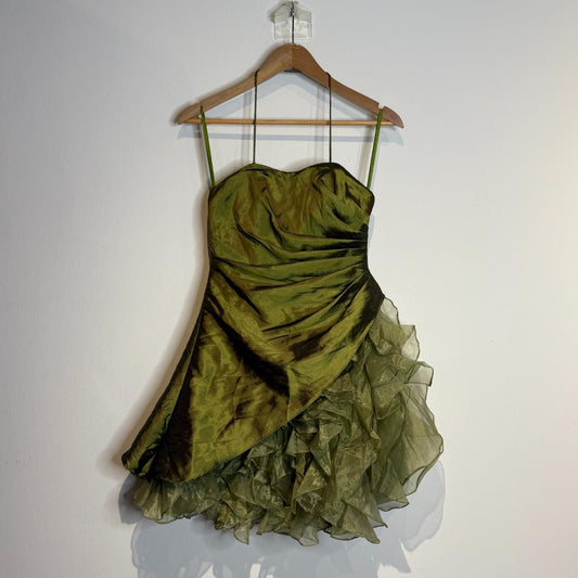 Dark Green Spaghetti Strap A-Line Satin Tulle Short Prom Dresses Homecoming Dresses HZ1024