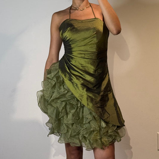 Dark Green Spaghetti Strap A-Line Satin Tulle Short Prom Dresses Homecoming Dresses HZ1024