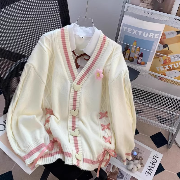 Style 3D Flower Bow Cardigan Sweater HZ1024