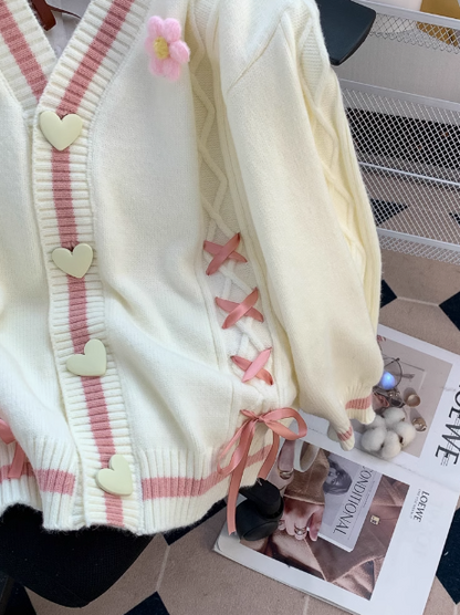 Style 3D Flower Bow Cardigan Sweater HZ1024