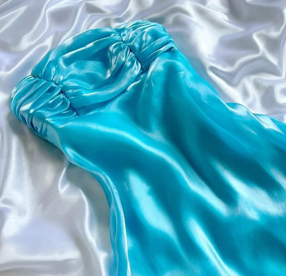 Blue Satin Strapless A-Line Prom Dresses Birthday Evening Dresses HZ1024