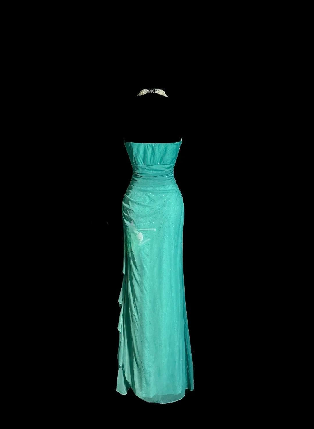 Blue Glitter Chiffon Sweetheart Sheath Prom Dresses Formal Evening Gowns with Ruffles HZ1024