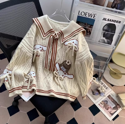 collar preppy bow sweater HZ1024