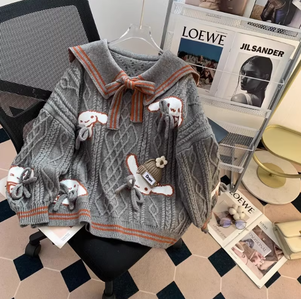 collar preppy bow sweater HZ1024
