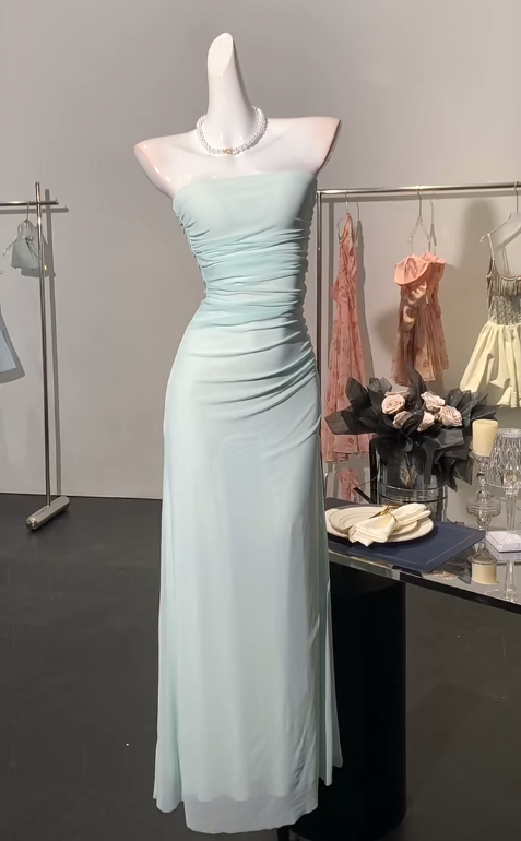 Elegant Light Green Strapless Bodycon Chiffon Prom Dresses Simple Formal Evening Gowns ED02535