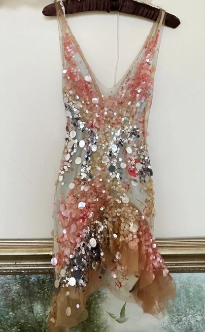V-neck Bodycon Party Dress Sequin Chiffon Short Prom Dresses Sparkly Homecoming Dresses HZ1024
