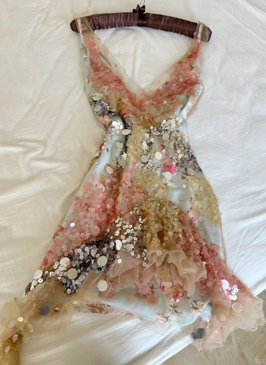 Stunning V-neck Bodycon Party Dress Sequin Chiffon Short Prom Dresses Sparkly Homecoming Dresses  ED02540