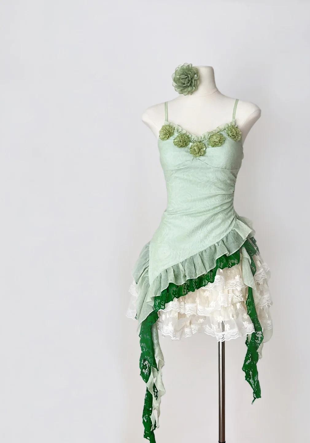 Green Spaghetti Straps Bodycon Lace Tulle Short Prom Dresses Homecoming Dresses HZ1024