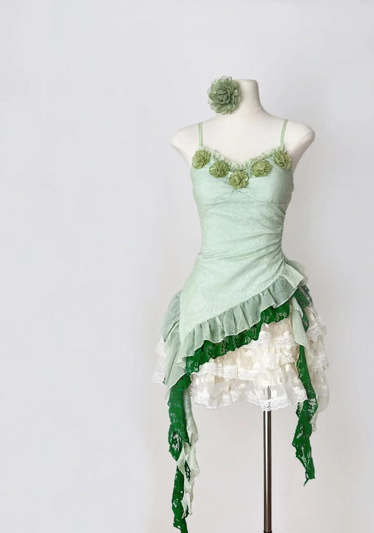 Green Spaghetti Straps Bodycon Lace Tulle Short Prom Dresses Homecoming Dresses HZ1024