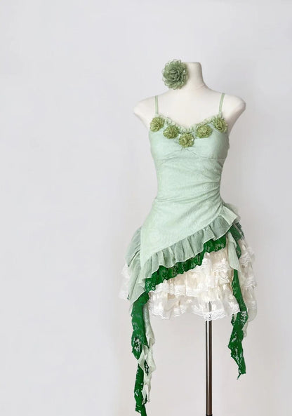 Fairytale Green Spaghetti Straps Bodycon Lace Tulle Short Prom Dresses Homecoming Dresses  ED02542