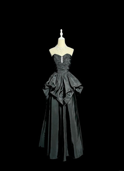 Black Sweetheart Neck A-Line Taffeta Long Prom Dresses Elegant Formal Evening Gowns HZ1024
