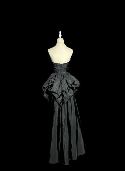 Glam Black Sweetheart Neck A-Line Taffeta Long Prom Dresses Elegant Formal Evening Gowns ED02550