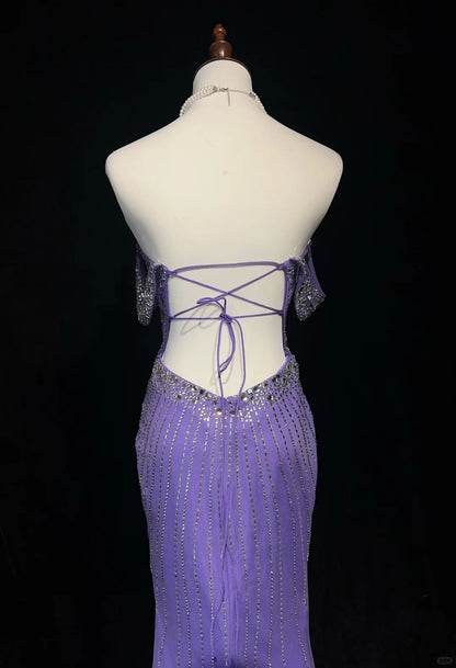 Gorgeous Purple Off Shoulder Mermaid Tulle Rhinestone Long Prom Dresses Formal Evening Gowns ED02552