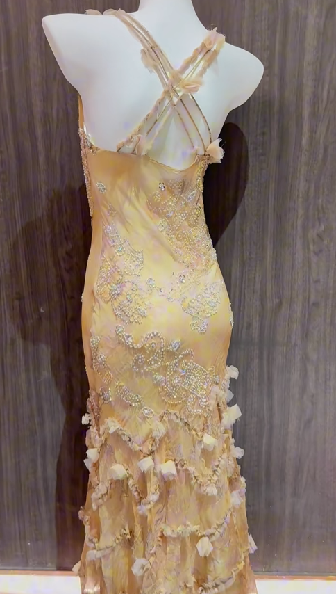 Glam Yellow Straps Mermaid Chiffon Beading Long Prom Dresses Vintage Evening Gowns ED02553
