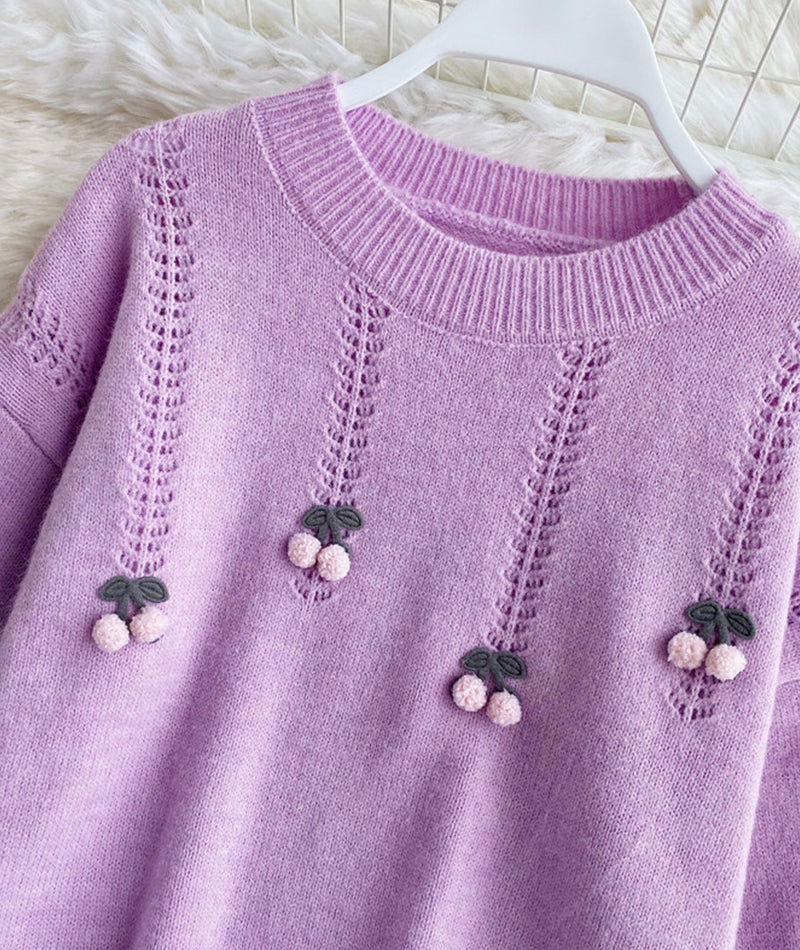 Cherry Round Neck Long Sleeve Sweater HZ1024