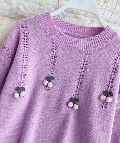 Cute Cherry Round Neck Long Sleeve Sweater ED0255