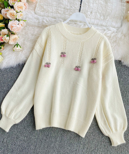 Cute Cherry Round Neck Long Sleeve Sweater ED0255