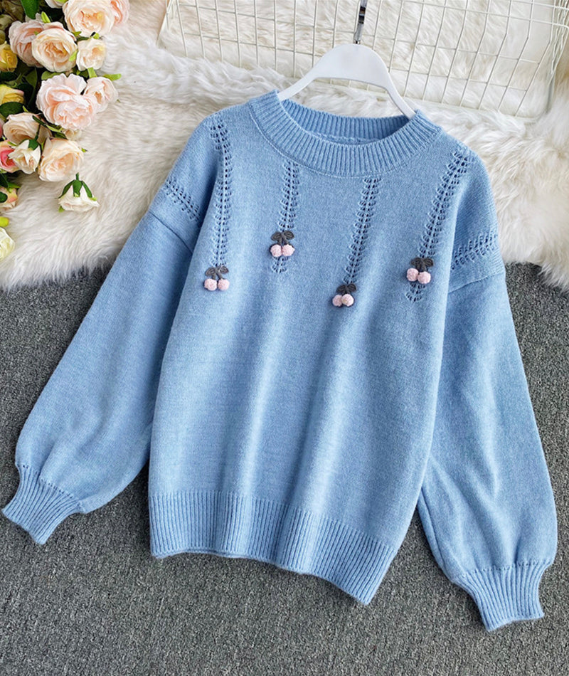Cherry Round Neck Long Sleeve Sweater HZ1024