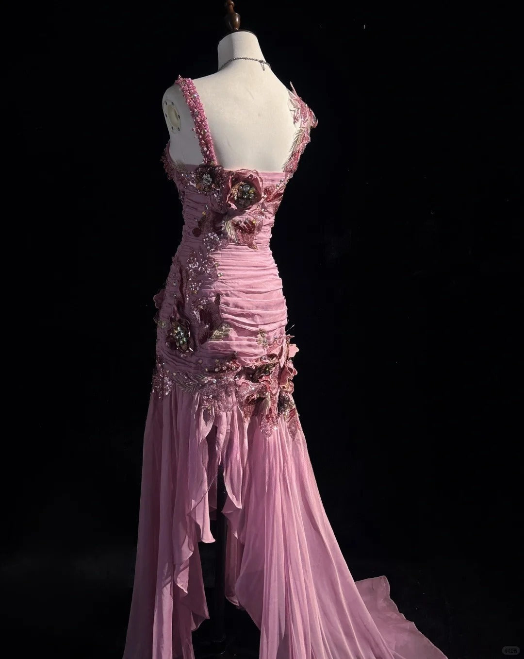 Stunning Mauve Square Neck Mermaid Chiffon Applique Long Prom Dresses Vintage Formal Evening Gowns ED02570