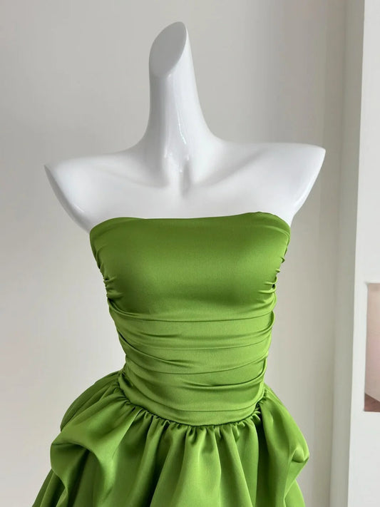 Elegant Green Strapless A-Line Satin Short Prom Dresses Homecoming Dresses ED02572