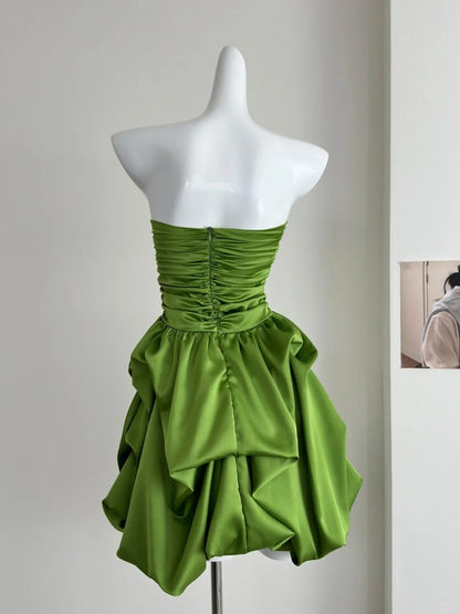 Elegant Green Strapless A-Line Satin Short Prom Dresses Homecoming Dresses ED02572