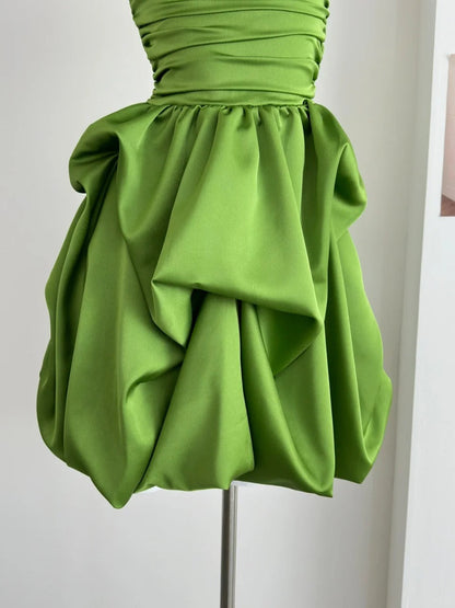 Green Strapless A-Line Satin Short Prom Dresses Homecoming Dresses HZ1024