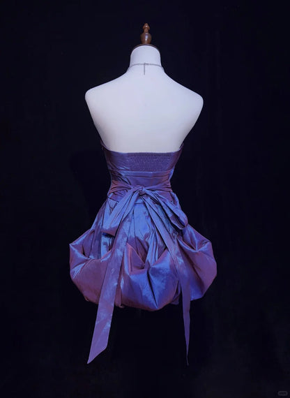 Purple Strapless A-Line Taffeta Short Prom Dresses Homecoming Dresses HZ1024
