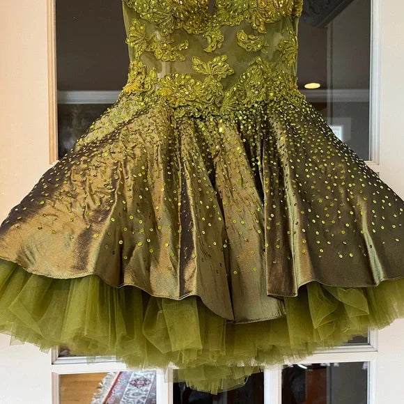 Dark Olive Green Sweetheart Neck A-Line Satin Tulle Short Prom Dresses Homecoming Dresses HZ1024