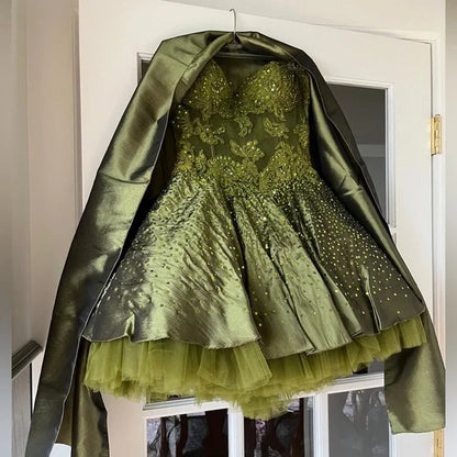 Dark Olive Green Sweetheart Neck A-Line Satin Tulle Short Prom Dresses Homecoming Dresses HZ1024