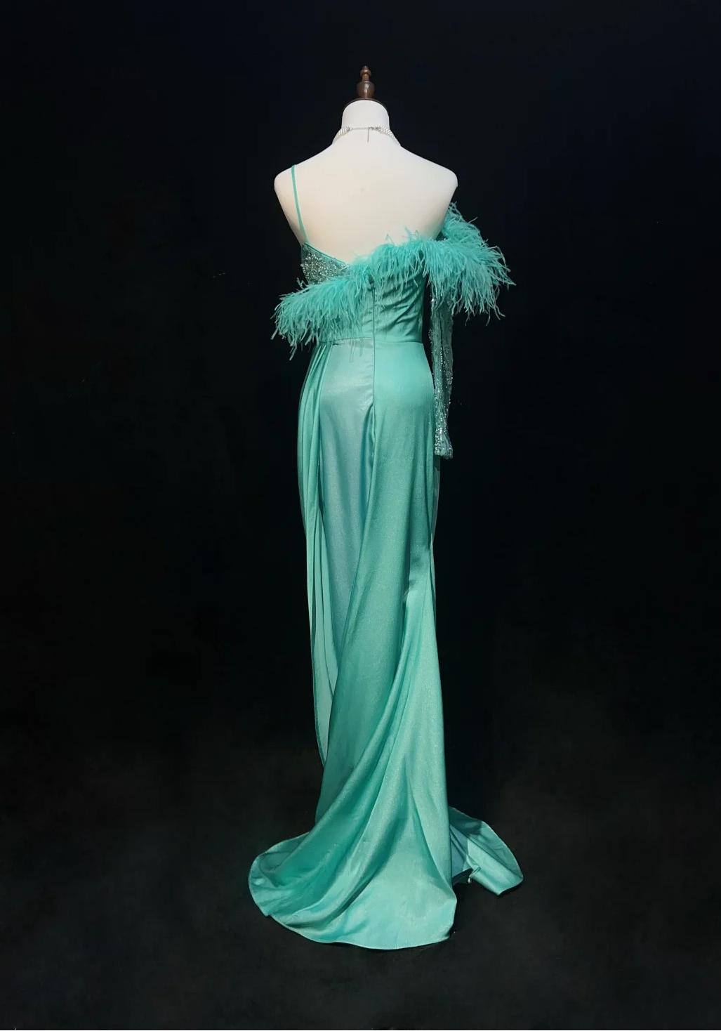 Blue Satin Asymmetric Neck Mermaid Satin Long Prom Dress Formal Evening Gowns with Slits HZ1024