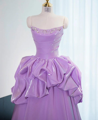 Gorgeous Strapless Purple A-Line Satin Long Prom Dress Formal Evening Gowns ED02586