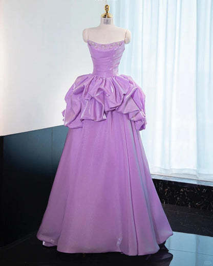 Gorgeous Strapless Purple A-Line Satin Long Prom Dress Formal Evening Gowns ED02586