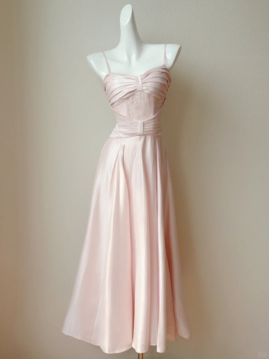 Blush Pink Spaghetti Straps A-Line Satin Long Prom Dress Formal Evening Gowns HZ1024