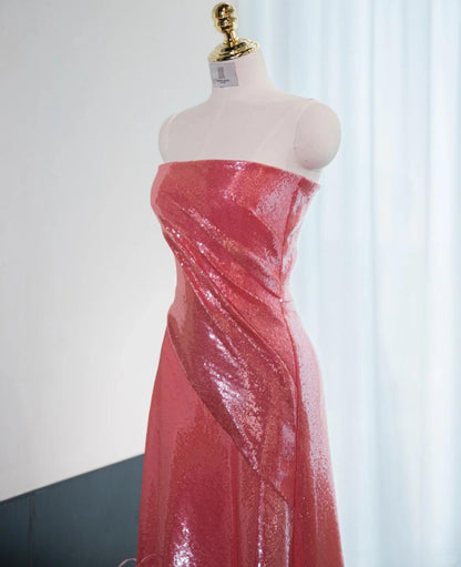 Gorgeous Hot Pink Strapless A-Line Shiny Satin Long Prom Dress Formal Evening Gowns ED02588