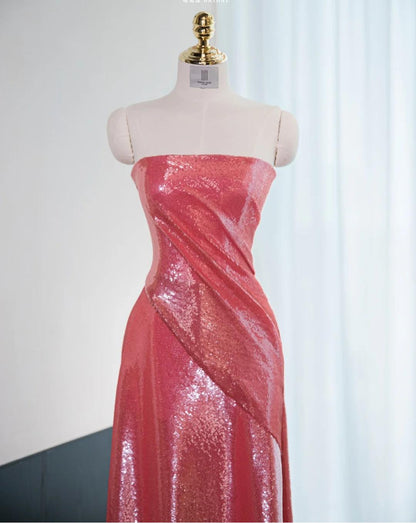 Gorgeous Hot Pink Strapless A-Line Shiny Satin Long Prom Dress Formal Evening Gowns ED02588