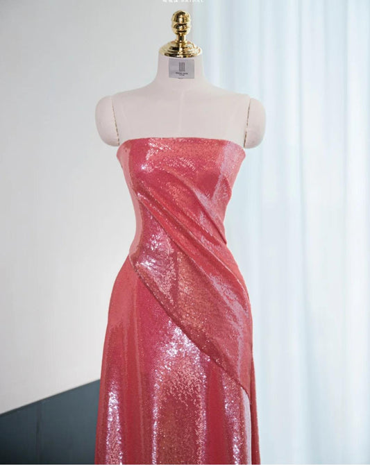 Gorgeous Hot Pink Strapless A-Line Shiny Satin Long Prom Dress Formal Evening Gowns ED02588