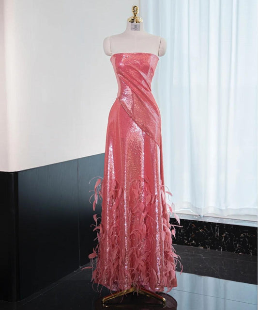 Gorgeous Hot Pink Strapless A-Line Shiny Satin Long Prom Dress Formal Evening Gowns ED02588