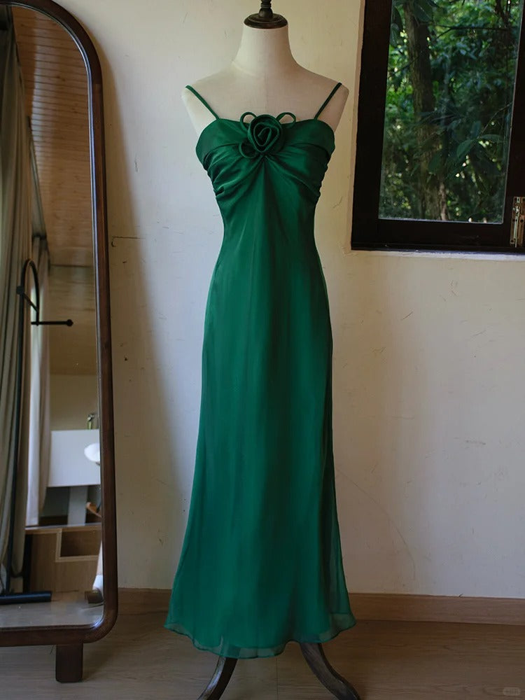 Stunning Green Spaghetti Strap Sheath Chiffon Prom Dress Elegant Evening Gowns ED02592