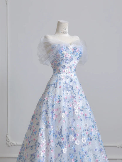 White Off-the-shoulder A-Line Tulle Long Prom Dresses Elegant Wedding Dress with Appliques HZ1024