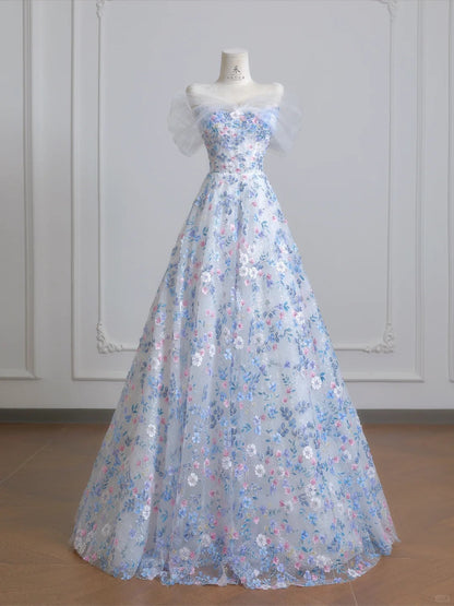 White Off-the-shoulder A-Line Tulle Long Prom Dresses Elegant Wedding Dress with Appliques HZ1024