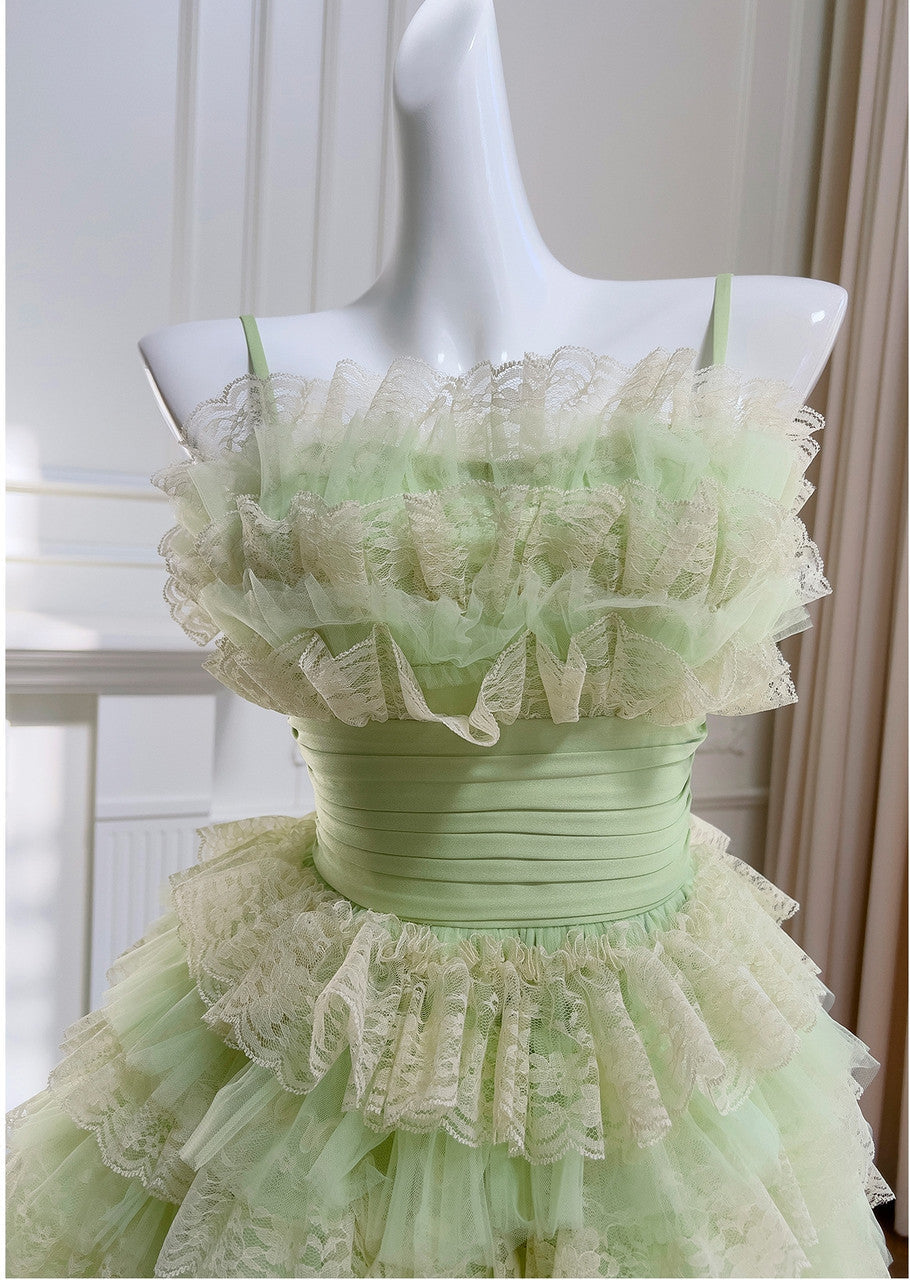Green Strapless A-Line Tulle Lace Short Prom Dresses Homecoming Dress HZ1024