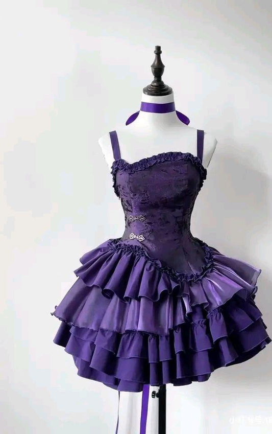 Purple Spaghetti Straps A-Line Short Prom Dresses Homecoming Dress HZ1024
