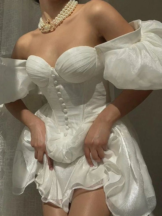 Stunning White Off Shoulder A-Line Tulle Short Prom Dresses Homecoming Dress ED02607