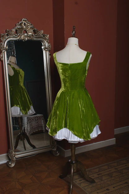 Green Square Neck A-Line Velvet Short Prom Dresses Homecoming Dress HZ1024