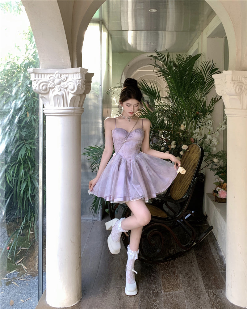 Purple Spaghetti Straps A-Line Short Party Dresses Homecoming Dress HZ1024