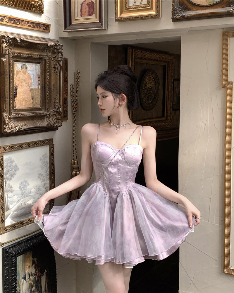 Purple Spaghetti Straps A-Line Short Party Dresses Homecoming Dress HZ1024