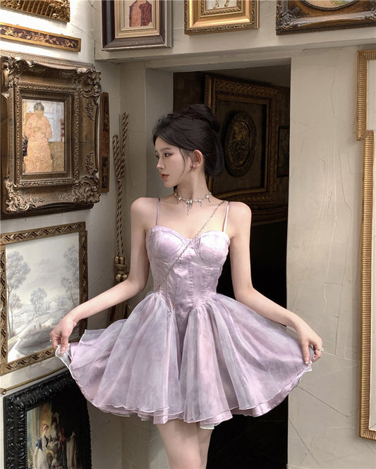 Cute Purple Spaghetti Straps A-Line Short Party Dresses Homecoming Dress ED02649