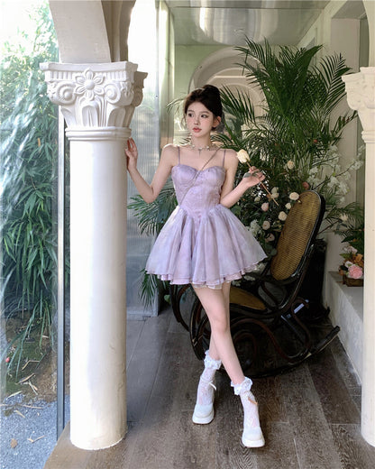 Purple Spaghetti Straps A-Line Short Party Dresses Homecoming Dress HZ1024