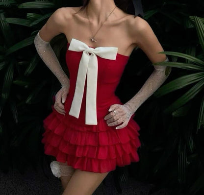 Black Strapless A-Line Satin Short Prom Dresses Homecoming Dress with Bow HZ1024