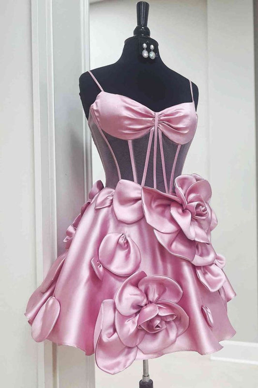 Yellow Spaghetti Straps A-Line Satin Applique Short Prom Dresses Pretty Homecoming Dress HZ1024